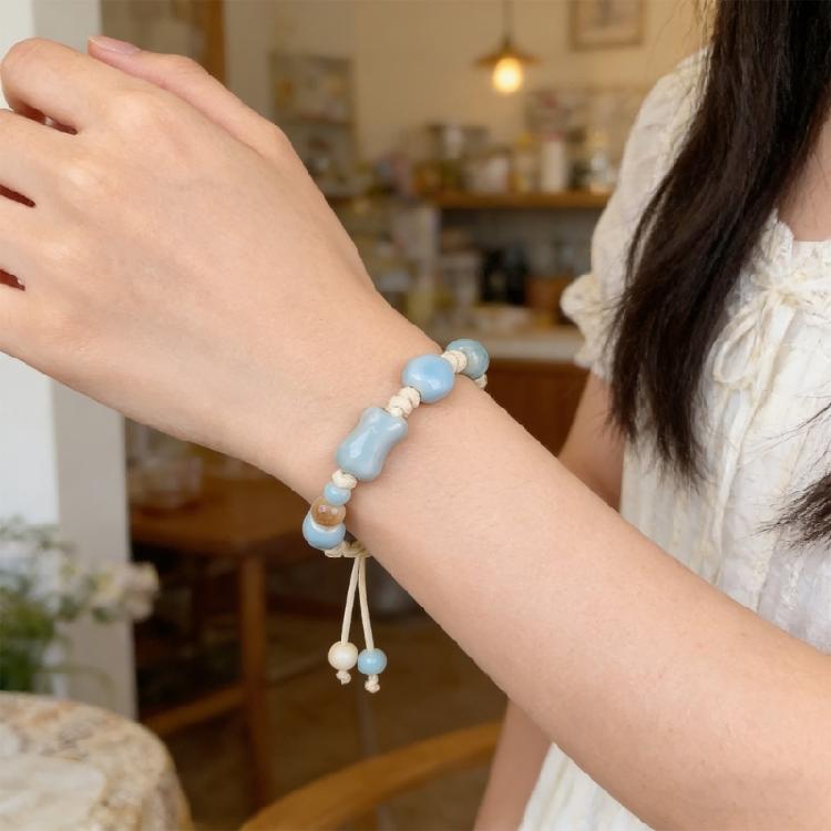 Elegant Handcrafted Ceramic Bead Bracelet With Animal Patterns Stretchy Design Travel Ethnic Wrist Accessory