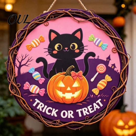 Ghost Wall Ornament Vintage Wooden Halloween Welcome Door Hanger, Pumpkin Skull Witch Farmhouse Hanger Sign, Hanging Decor for Front Porch Decoration
