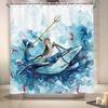 Funny Cat Shower Curtain Long Cute Fun Cool Riding Whale Ocean Wave Anime Kids Beach Nautica Theme Sea Fish Hilarious Bathroom