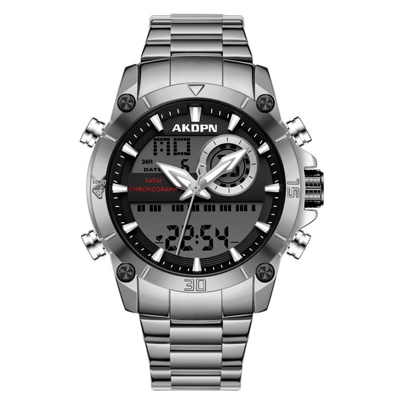 Men s Trendy Dual Display Quartz Watch - 3ATM Waterproof Steel Band