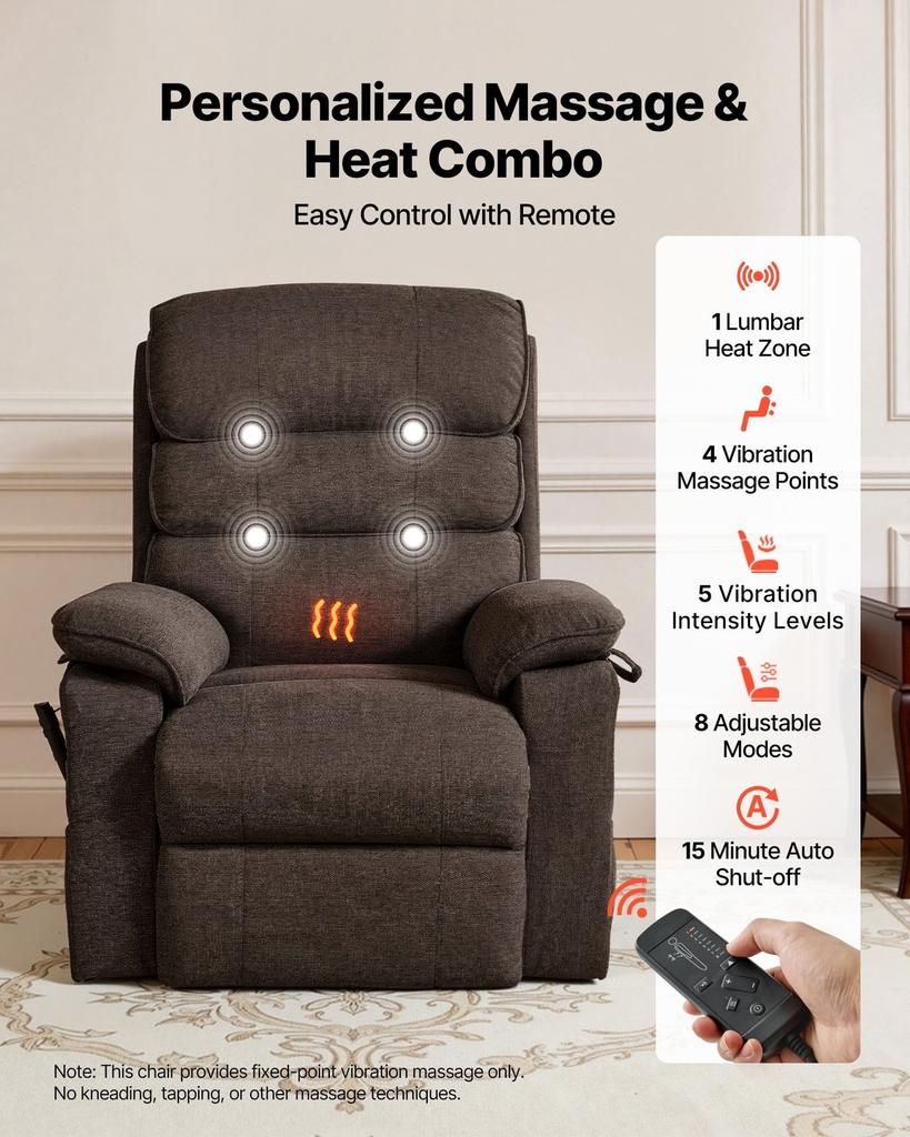 Power Lift Recliner Chair, Dual Motor, Medium Electric Lift Chair with Heat and Massage for Elderly, Infinite Position Adjustment, Chenille Fabric,
