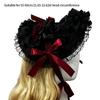 Woven Straw Lace Hat with Dark Series Design and Large Bowknot Elegant Bonnet Hat For Women Theme Parties and Halloween