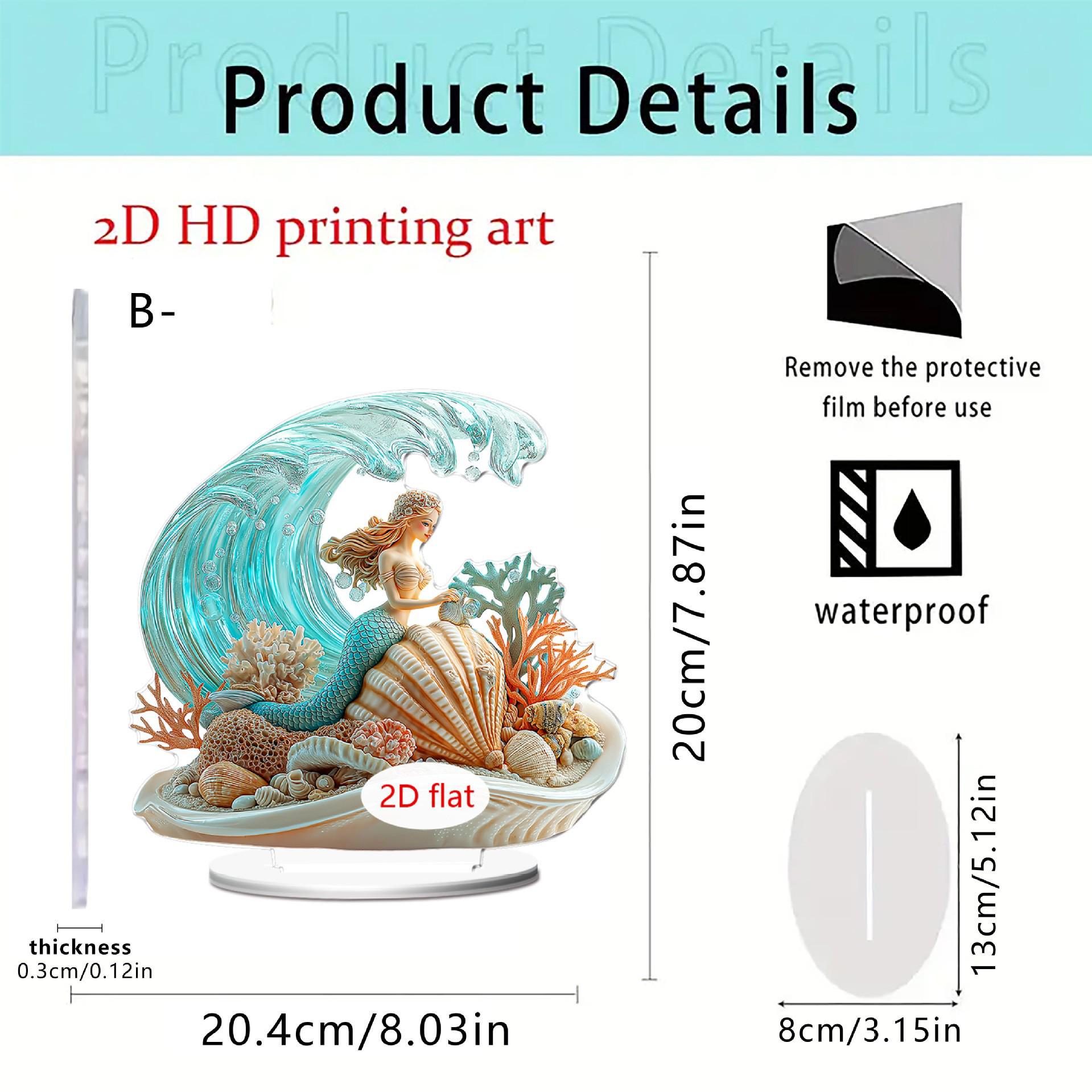 

Ocean-Themed Acrylic Desktop Ornament: Mermaid & Sea Turtle Design for Living Room Size as shown