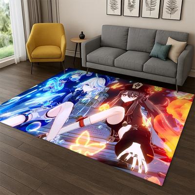 Neuer Genshin Impact Cartoon Spiel Teppich für Schlafzimmer Wohnzimmer Sofa Spielzimmer Fußmatte Heimdeko, Kinderbereich Teppich Rutschfest Geschenk