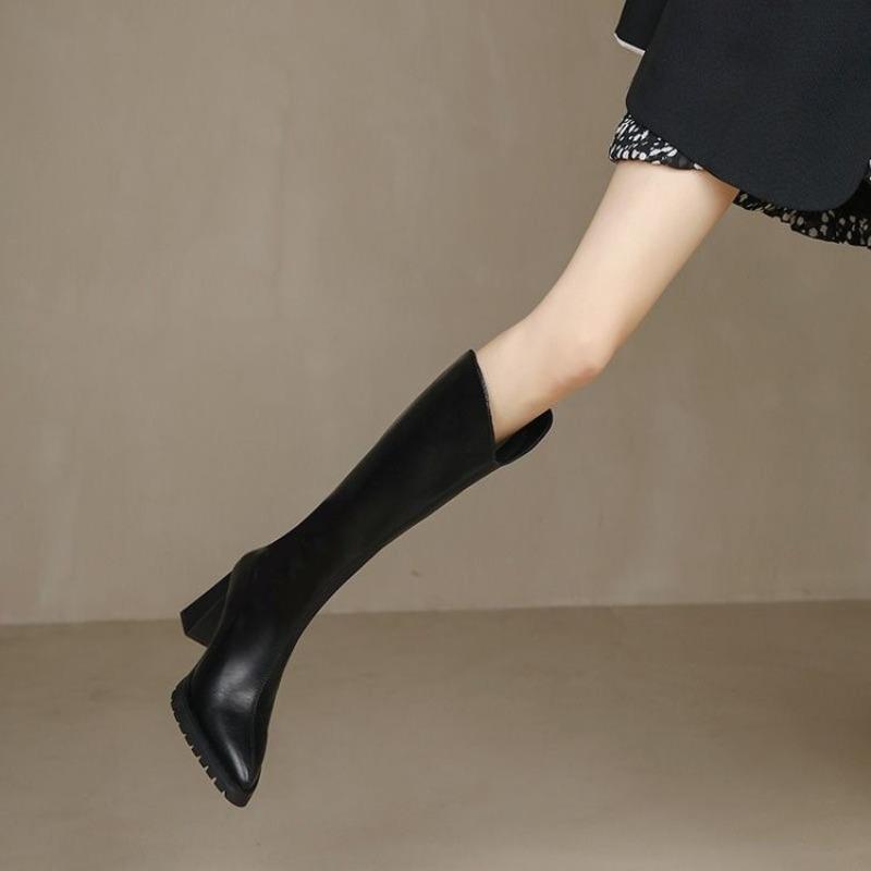 

Temperament Square Toe High Heel Boots Women s Autumn and Winter 2026 Korean Edition High Boots Block Heel 43 чорний