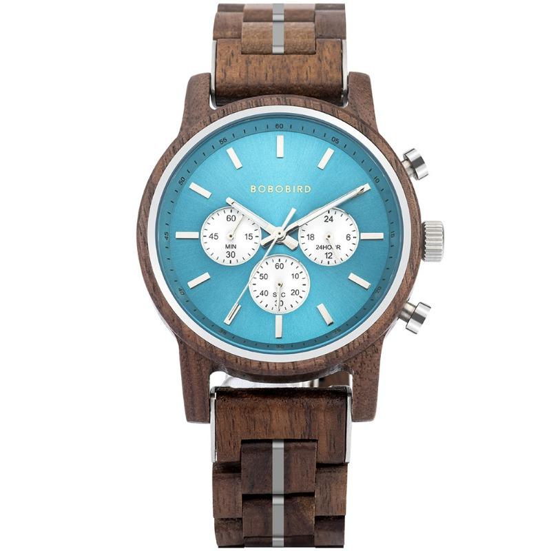 BOBOBIRD Leisure Sports Wood Watch Men's Stainless Steel Back Cover Multifunctional Men's Watch