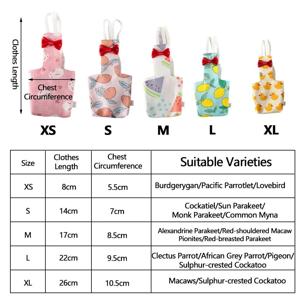 Parrot Diaper with Bowtie Cute Colorful Fruit Floral Cockatiel Pigeons Small Medium Large Pet Birds Flight Suit Clothes Washable