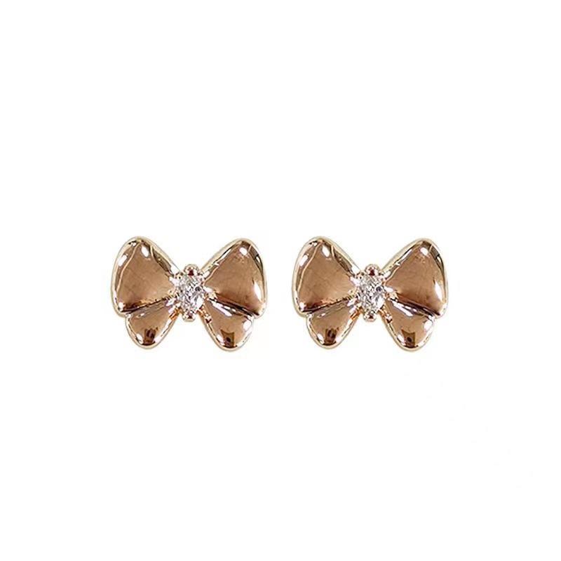 S925 Sterling Silver Diamond Bow Stud Earrings Women's Cute Student Commuter's All-Matching Graceful Earrings