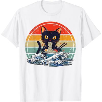 Evports Kawaii Cat Eating Ramen Funny Anime Noodles Japanese Art T-Shirt