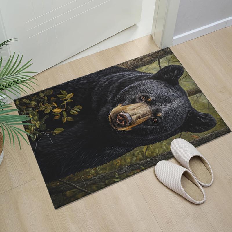 Realistic Black Bear Rug for NatureLovers Wildlife Theme Area Rugs Cozy Living RoomDecor Anti slip carpet can be machine washed
