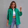 Womens Distressed Mid-Length Denim Jacket Long Sleeve Stand Collar Casual Chic Outerwear