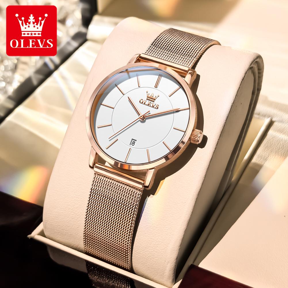 OLEVS 5869 Women's Watches Ultra Thin 6.5mm Original Quartz Watch for Women Waterproof Calendar Ladies Dress Wristwatch