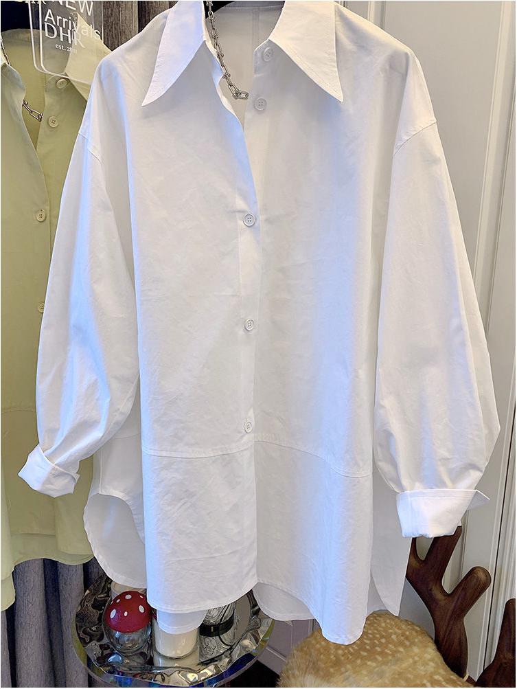 Women's Autumn Long Sleeve Loose Fit Pointed Collar Shirt Top