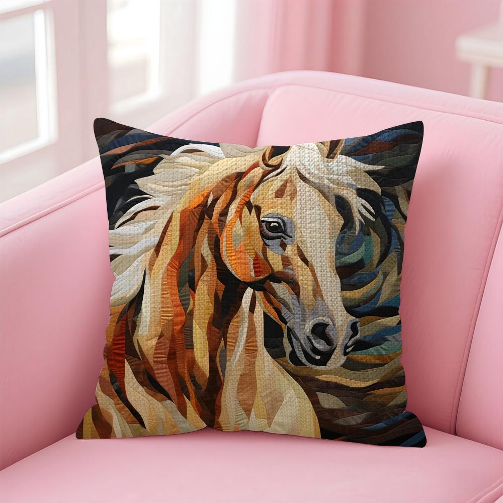 Printing Stylish Horse Cushion Cover Natural Linen Pillow Case DoubleSided Print Decorative Sofa Pillowcase Home Decor Gift