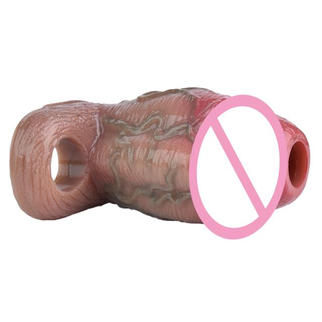 SXXY Two Colors Thick Realistic Penis Sleeve With Openwork Design Silicone Wearable Dick Sheath For Men Cock Enlargement Sexshop