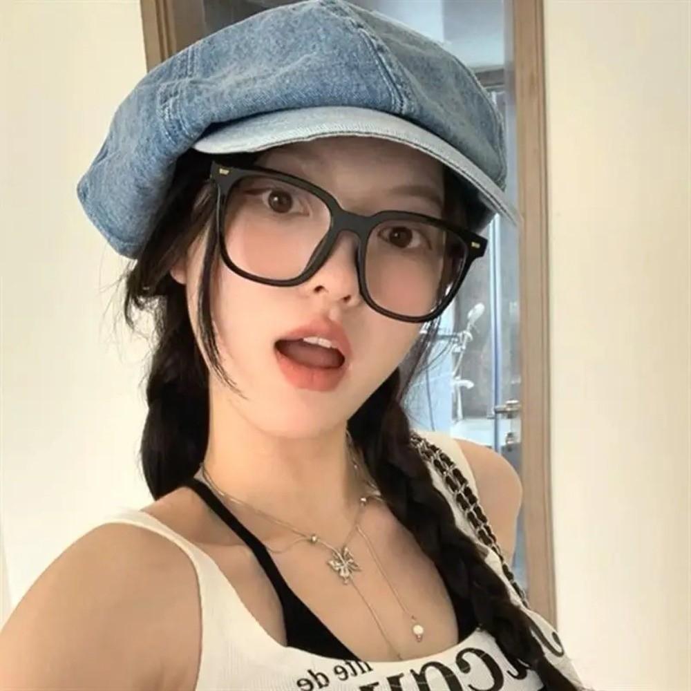 Head Circumference Denim Octagonal Hat British Style Cloud Hat Retro Denim Beret  Ladies