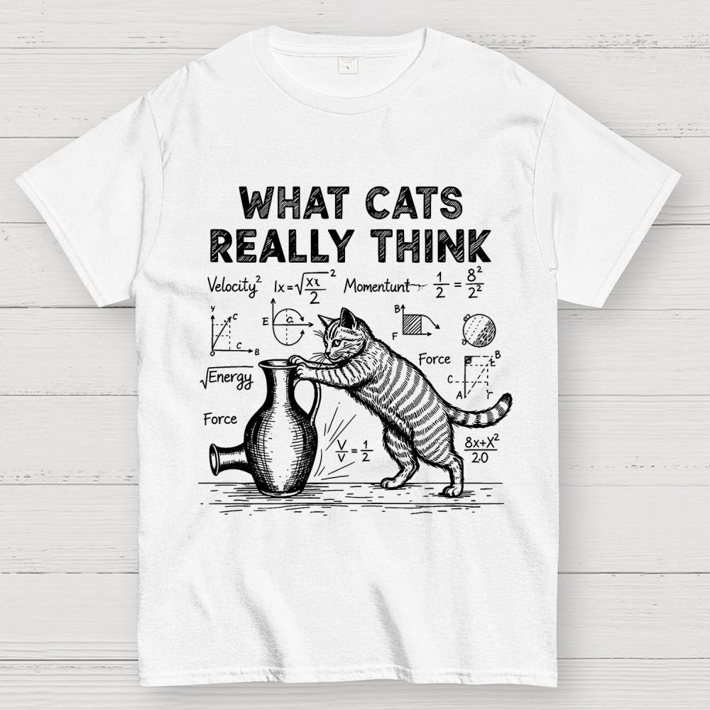 Funny Cat Physics What Cats Really Think Cotton Summer Casual Cool Loose T-Shirt