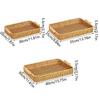 Plastic Rattan Threads Food Serving Tray Wooden Handle Desktop Organizer  Office