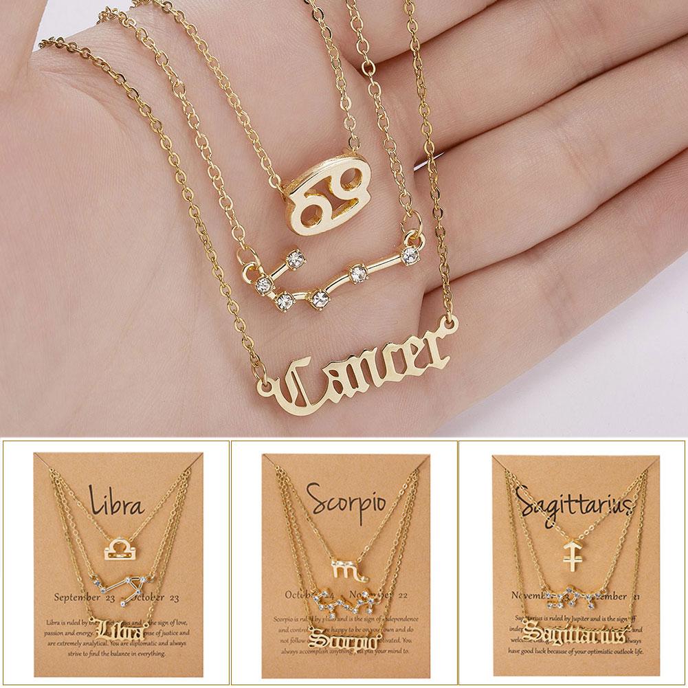 Fashion 12 Constellation Zodiac Star Sign Pendant Clear Zircon Women Necklaces Pisces Aries Taurus Horoscope Amulet Jewelry