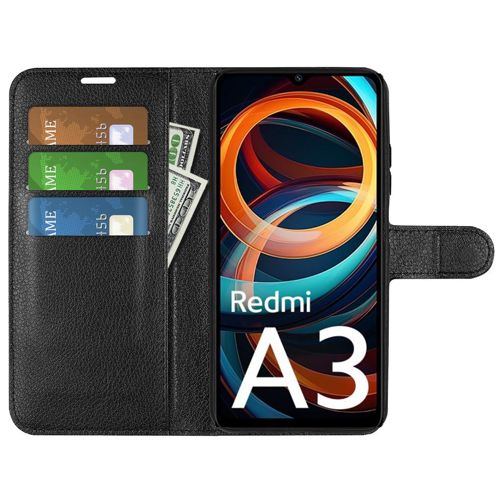 For Xiaomi Redmi A3 4G/Poco C61 4G Case Litchi Texture PU Leather Folding Stand Phone Cover