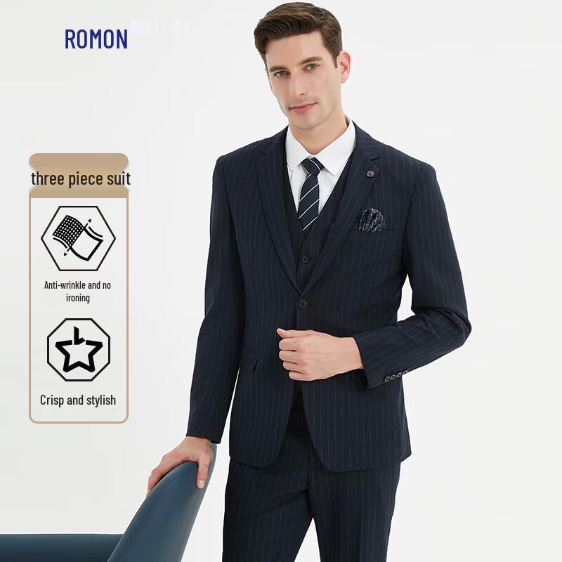 ROMON Men's Striped 3-Piece Business Suit