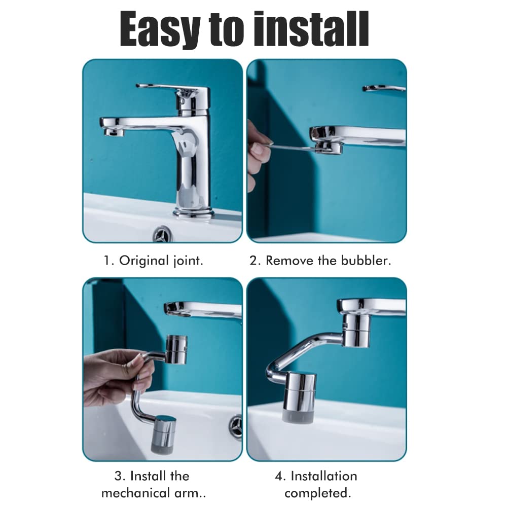Excras Faucet Kitchen Shower Faucet Kitchen Faucet Tip Part Extender, 1080° Rotation, 2-Type Switching, Sprayer/Aerator, Water-Saving Nozzle, Head,