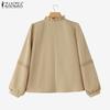 ZANZEA Women Casual Round Neck Long Sleeve Lace Patchwork Loose Blouse