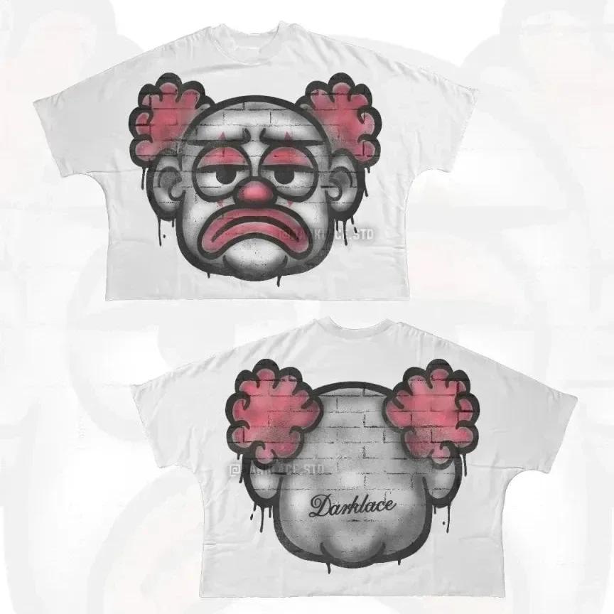 Streetwear Y2K Baumwoll-T-Shirt Harajuku Grafikdruck Oversized Punk Kurzarm-T-Shirt Rock Goth Retro Top Hip Hop Tee Mode