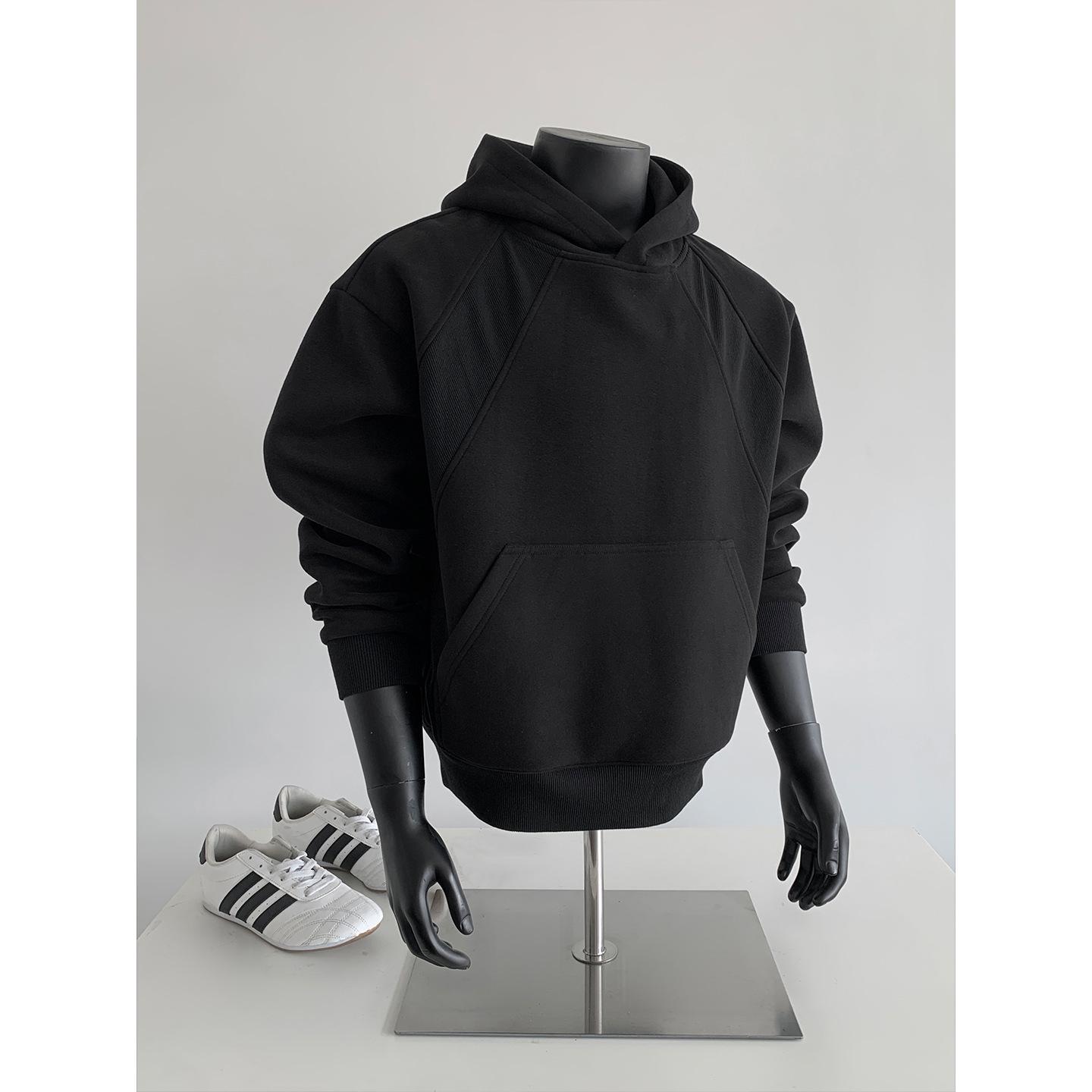 CleanFit Men s Patchwork Hooded Sweatshirt, Autumn/Winter Trendy Loose Heavyweight Boxy Design 3XL 80-90kg