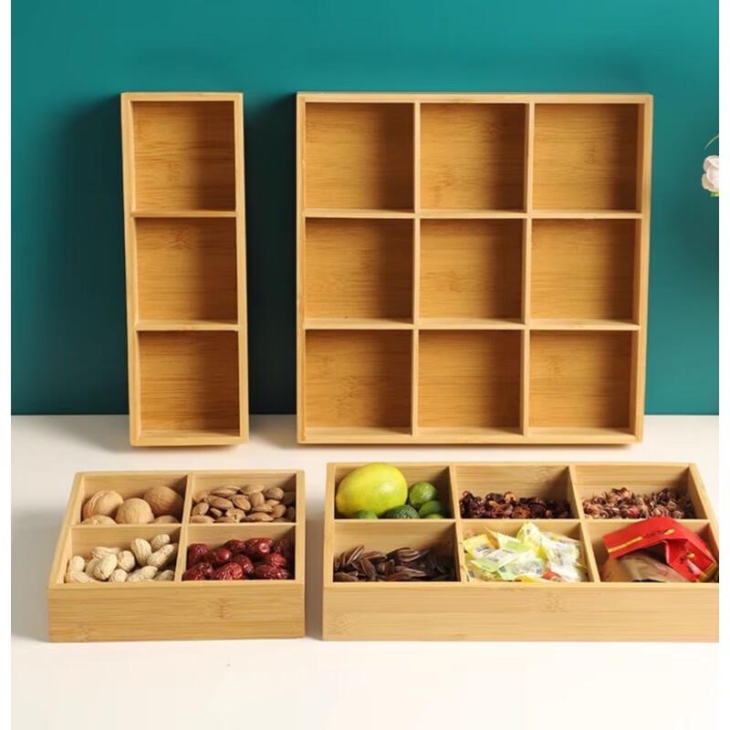 MOLUONA Wooden 6-Compartment Snack Tray with Lid