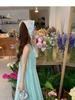 Summer loose pleated large skirt medium and long skirt small holiday style sleeveless neck dress women