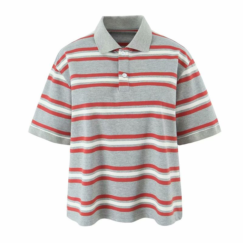 Lioness * American Girl Retro Style Polo Shirt Collar Contrast Color Stripes Short Sleeve Preppy Style Casual All-Matching Tops
