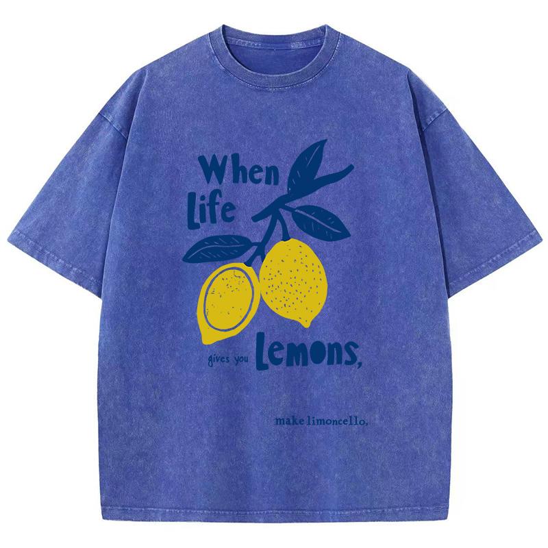 When Life Gives You Lemons Prints Washed T Shirts Women Cotton TShirt Distressed ONeck Comfortable Tops Summer Woman Clothes