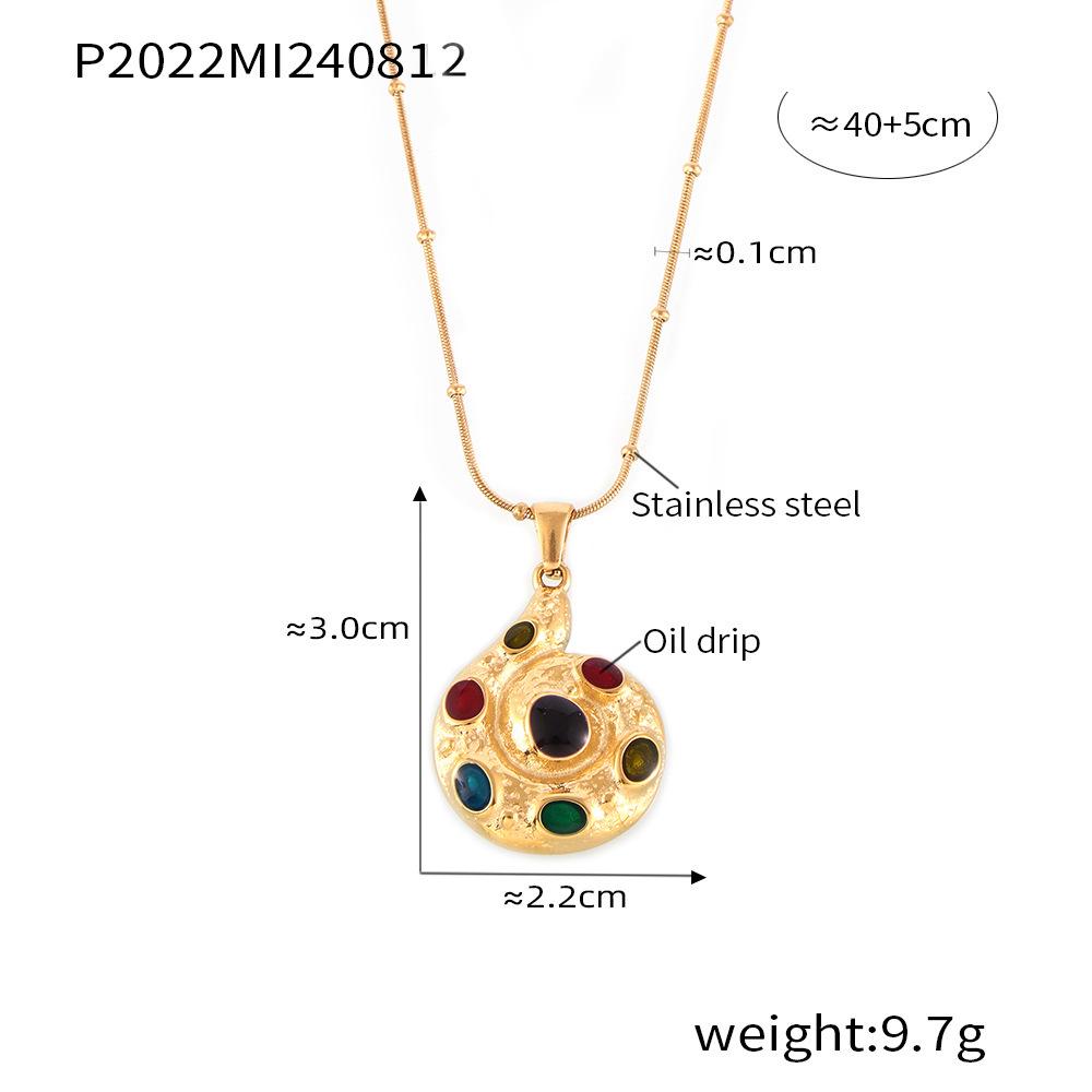 18K Gold Plated Spiral Pendant Necklace with Colorful Glaze - Retro Geometric Design