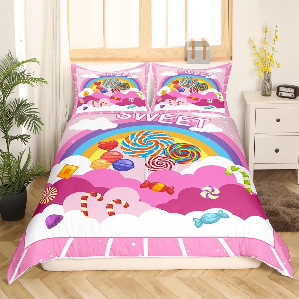 Candy Duvet Covers For Kids Boys Girls Queen King Size Lightweight Down Room Decor 2 Pillowcases And 1 Duvet Cover No Comforter