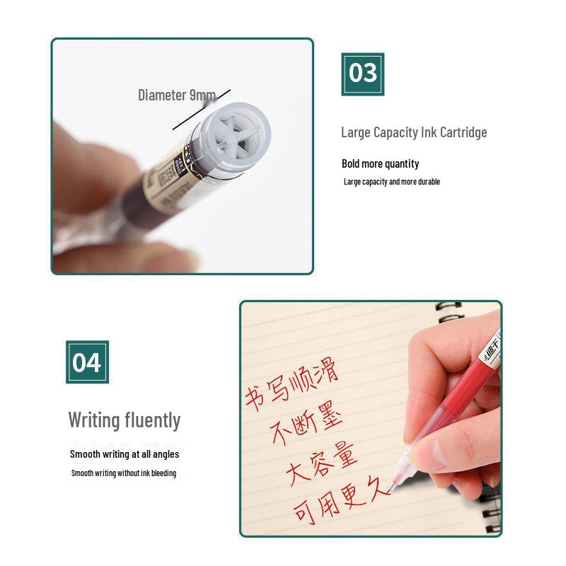 Quick-Drying Black Gel Ink Rollerball Pen, Large Capacity 0.5mm - Ideal for Students and Practice