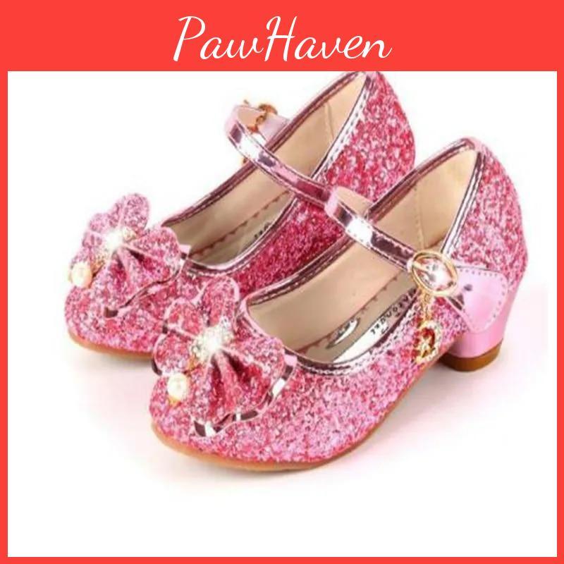 Butterfly Shoes Princess Leather Kids Diamond Bowknot High Heel Children Girl Dance Glitter Shoes Fashion Girls Party Dance Shoe
