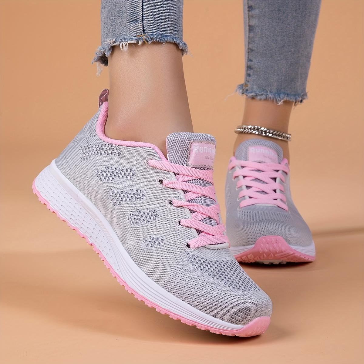 

Women s Lightweight Breathable Mesh Running Shoes - Comfortable Low-Top Sneakers with Non-Slip MD Sole and Stylish Pink Accents for All Seasons Size 35