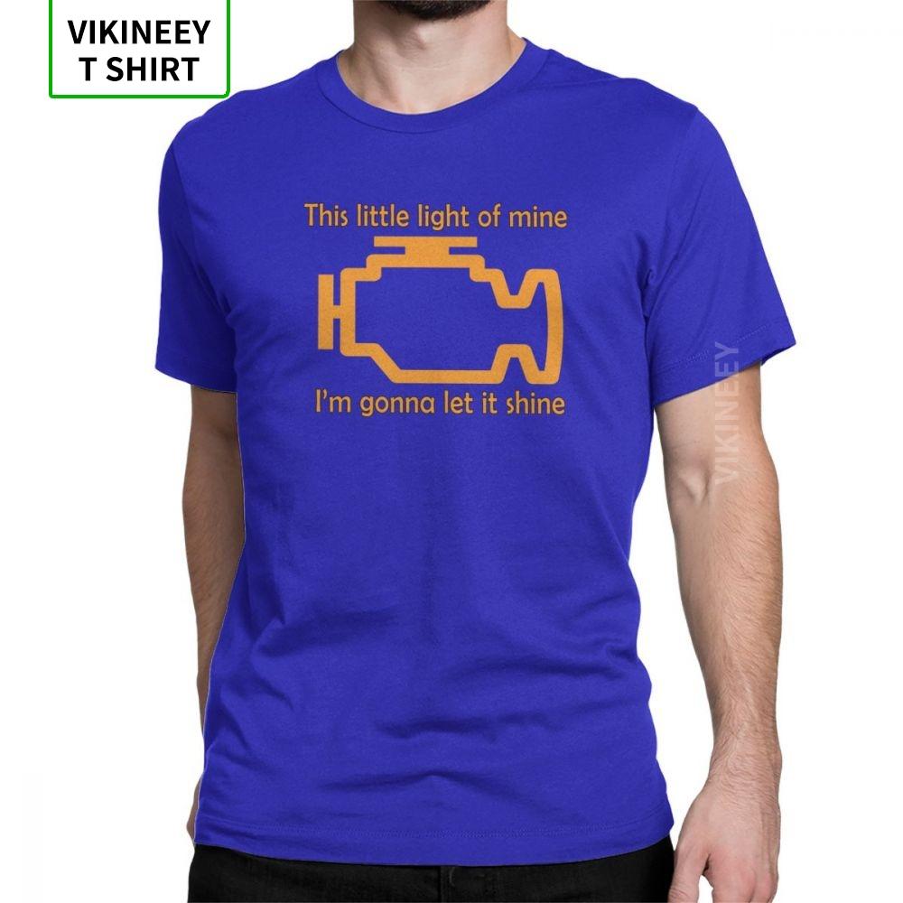 Check Engine Let It Shine Mechanic Mens T Shirt Car Fix Engineer Vintage Tees Short Sleeve TShirts Cotton Printed Clothes