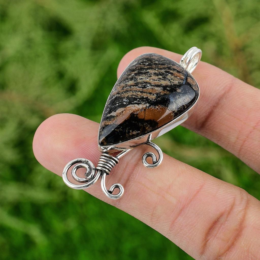 Daughters Day Deal Honey Dendrite Opal Stone 925 Sterling Silver Pendant Jewelry