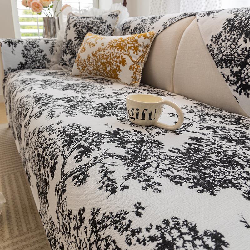 Retro Artistic Sense Chenille Sofa Cushion Four Seasons Universal Modern Non-Slip Anti-Scratching Sofa Cushion Cover Cloth Ink Painting