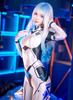Sexy Full Body Tights with Back Smooth and Shiny Dance Tights for Cosplay LOST-G Gloves, Zipper, (Size L, WHITE)