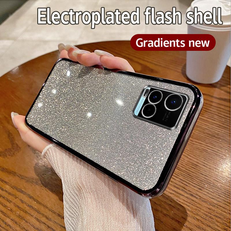 Für Vivo Y33S Hülle Vivo Y33t Y21 Y21S Y21A Y21T Y21E Handyhülle Glänzend Glitzer Beschichtung Silikon Kameralinsen Weiche Rückseite