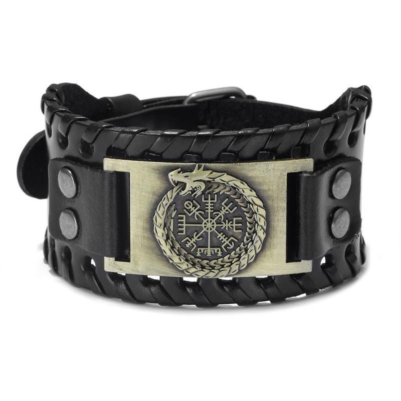 HNSP Wolf Rune Wrap Viking Leather Bracelet For Men Vintage Wide Bracelet Male  Accessory