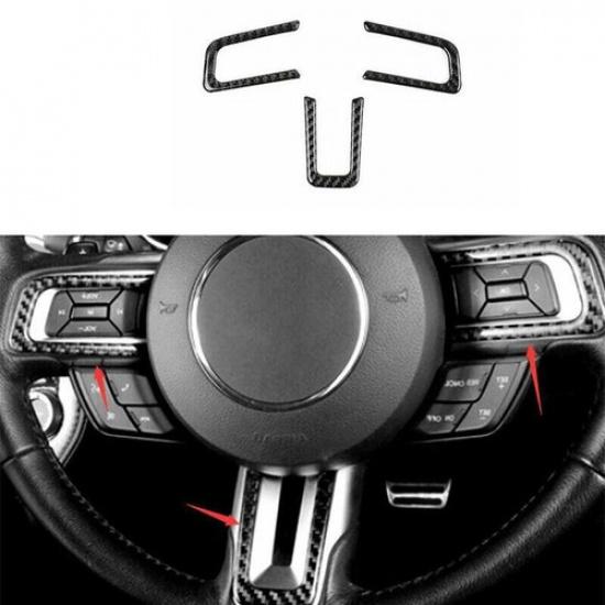 Carbon Fiber Panel Trim 3PCS Steering Wheel Cover Fit For Ford Mustang 2015-