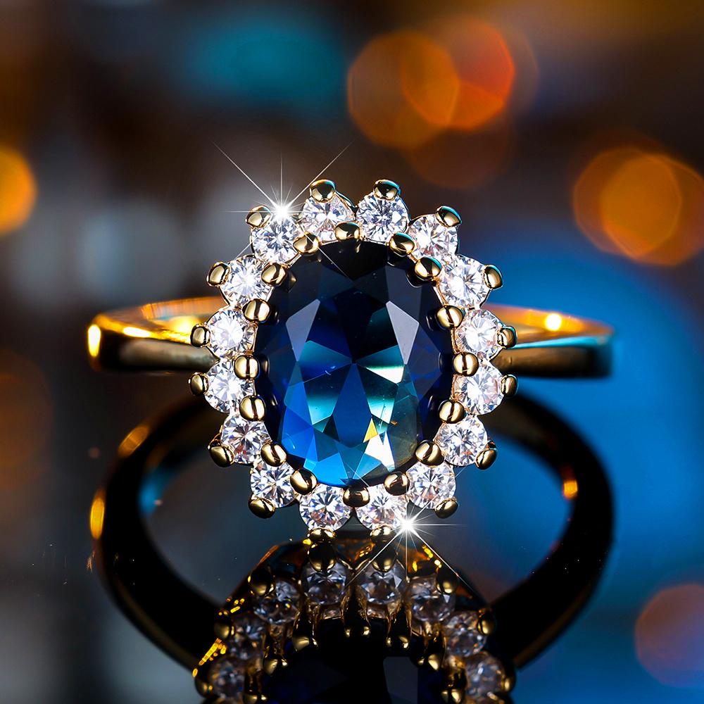 

Luxury Female Crystal Blue Oval Zircon Stone Engagement Ring Vintage Yellow Gold Color Wedding Jewelry For Women 8