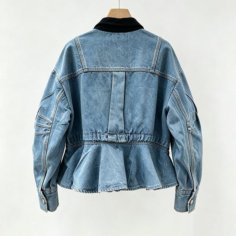 Womens Loose Denim Jacket 2026 Fall Heavy Beaded Rhinestone Streetwear Casual Outerwear