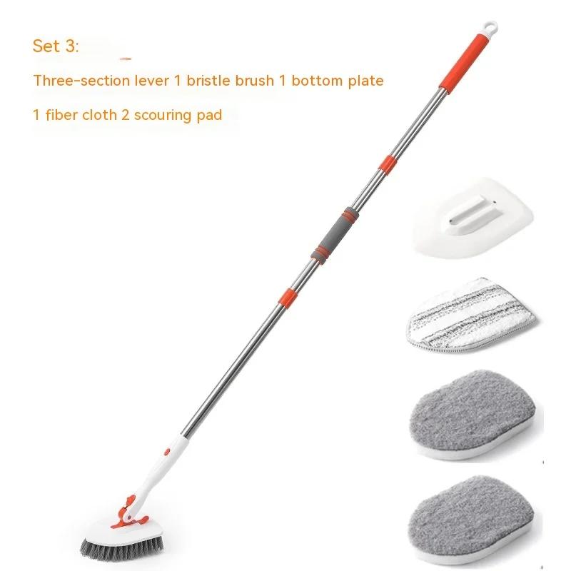 Tub Tile Scrubber Brush Cleaning Brush 52.3" Adjustable Telescopic Pole Stiff Bristles Scouring Pads for Bathroom Kitchen Toilet