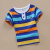 Summer Short Sleeve T-Shirts for Boys and Girls Notice Striped Round Neck Pure Cotton Striped