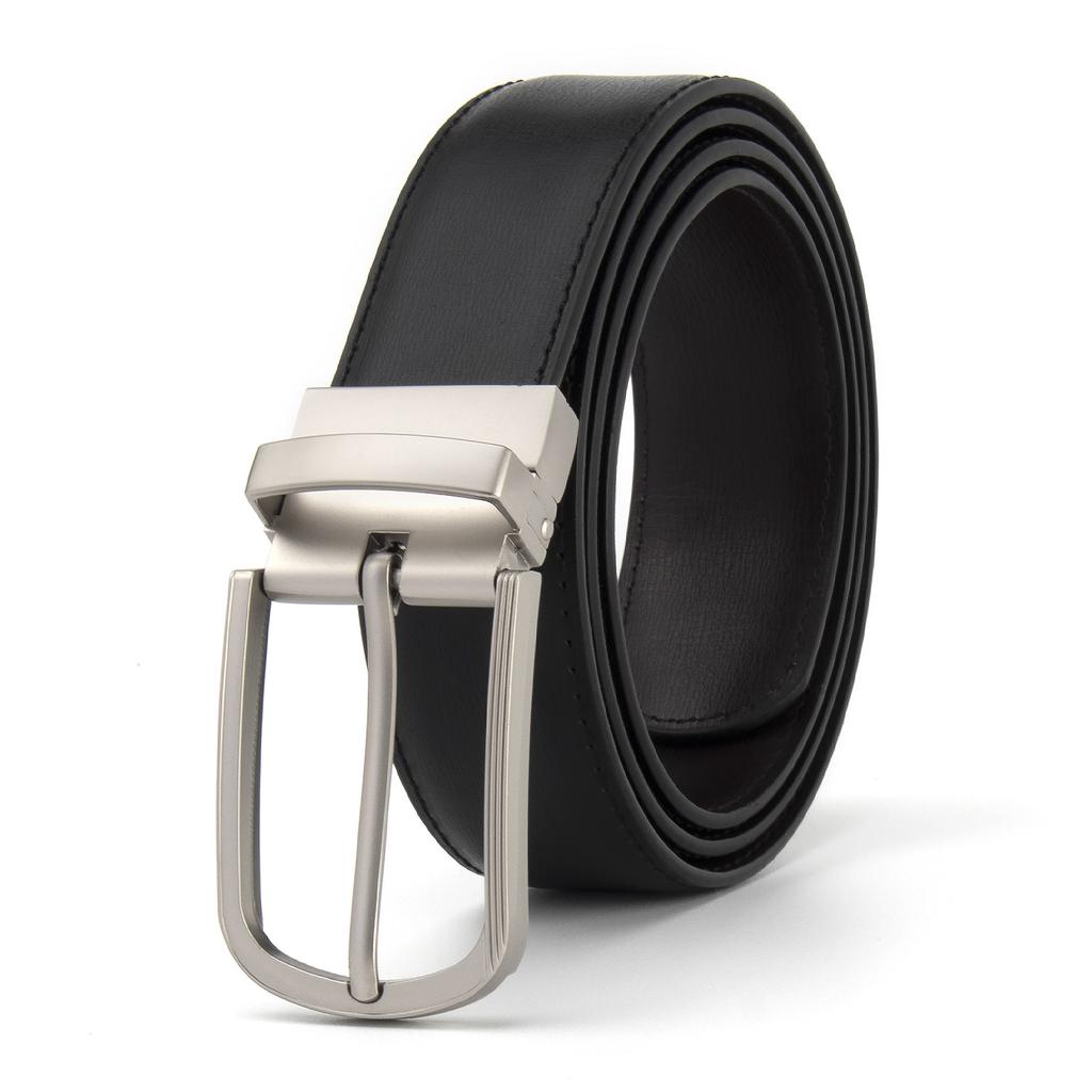 Belt Men'S Leather Two-Layer Belt Men'S Trendy Men'S Rotating Buckle Simple Business Belt Men'S Premium Sense